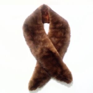 Genuine Vintage Long Brown Mink Fur Collar with Clutch Findings